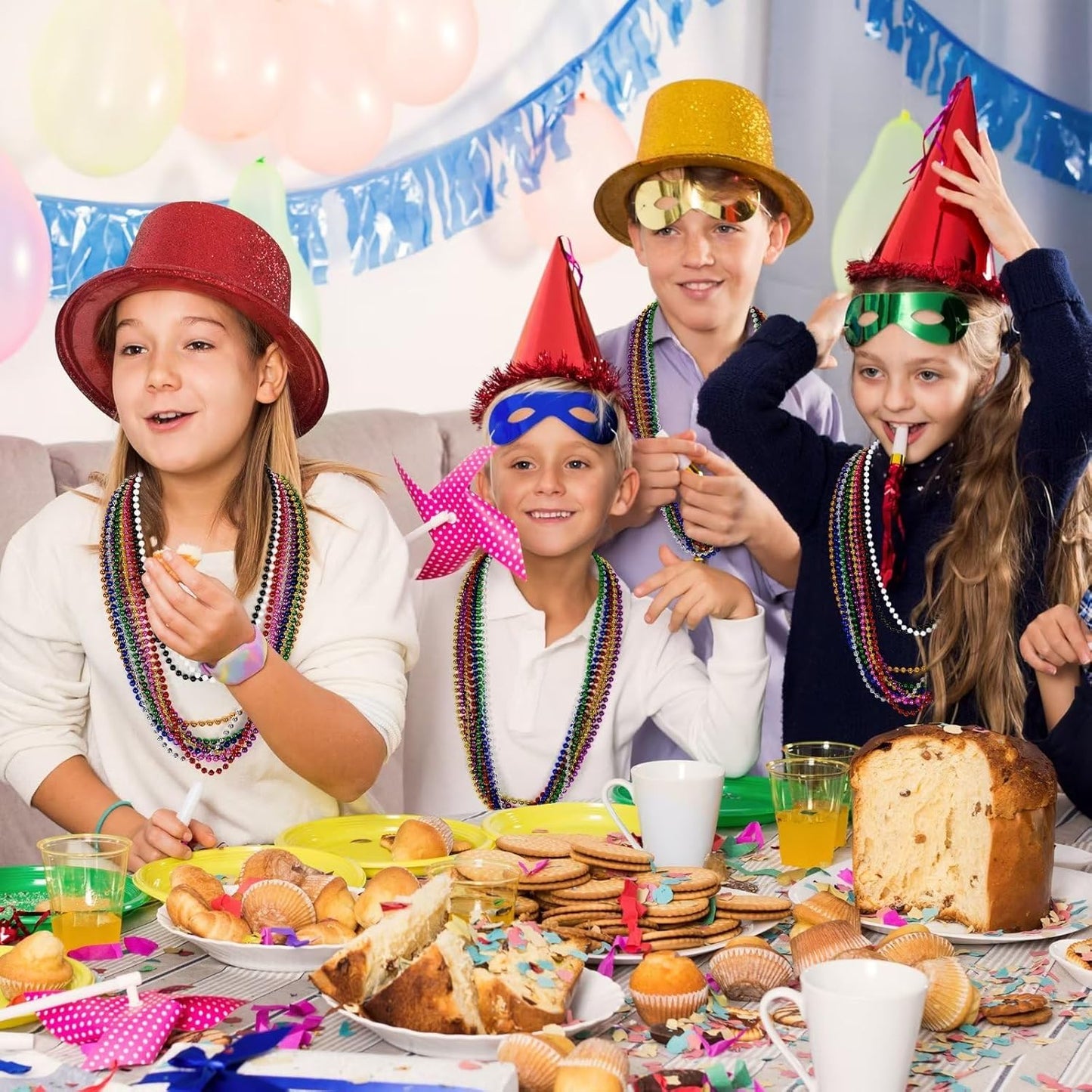 50PCS Mardi Gras Beads, Metallic 10 Kinds of Bead Necklace Party Favors, 33" Mardi Gras Necklace Stuff, Festival Parade Throw Accessories for Wedding Birthday Celebrations Decorations