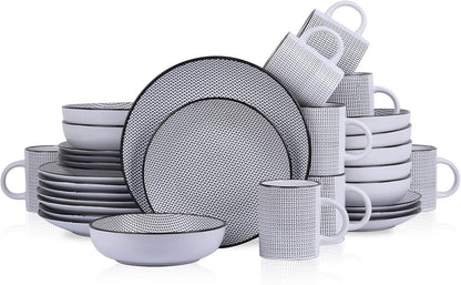 Stone Lain Daisy Stoneware 32-piece Round Dinnerware Set, Daisy - White and Black