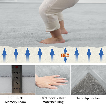 ACOMOPACK Baby Play Mat for Floor,1.3" Thick Memory Foam Area Rug for Living Room,Soft Velvet Crawling with Non-Slip Bottom for Kid,Toddler,39"×59" Tummy Time Nursery Rugs,Yoga（Light Grey）