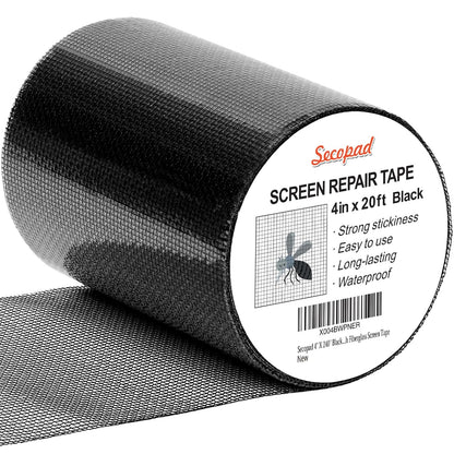 Black Window Screen Repair Tape, 4 in X 20 FT (240IN) Kit for Windows or Doors, Strong Adhesive Patch Fiberglass Mesh Repair