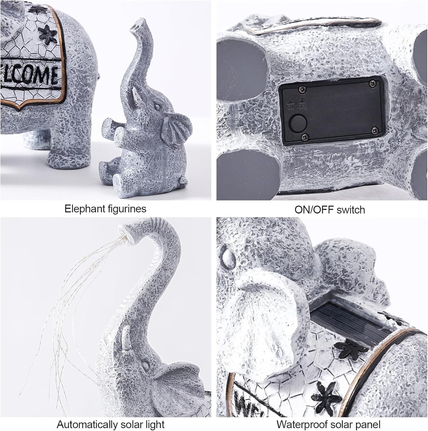 RM ROOMERS Elephant Garden Decor, 2 PCS Elephant Sculptures for Outdoor Resin Solar Elephant Statues Watering, Elephant Decor for Yard, Animal Statues for Patio, Birthday Gifts for Women