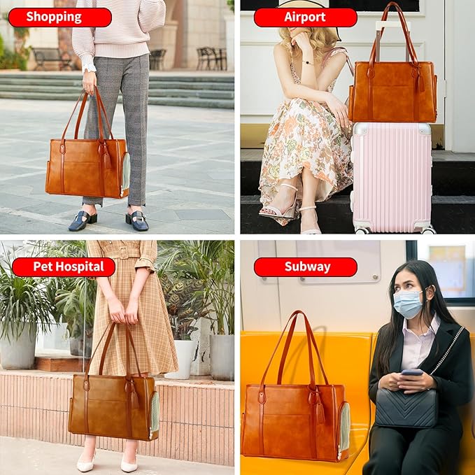 Stylish Dog Purse Carrier, Leather Pet Carrier Bag for Small Dogs Cats Puppy, Airline Approved Soft-Sided Carrier Brown