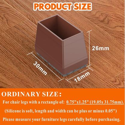Rectangle Chair Leg Protectors for Hardwood Floors,16 PCS Silicone Covers to Protect Wood Tile Floors Felt Pads Furniture Leg Caps Reduce Noise. Easy to Move.(Brown,0.75 x 1.25 Inch,Rectangle)
