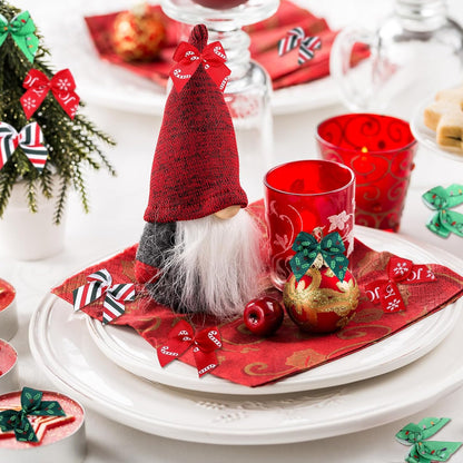 Syhood 150 Pcs Christmas Mini Bow Tiny Twist Tie Bow Handmade Craft Ribbon for DIY Sewing Party Decor(Red and Green,Classic)