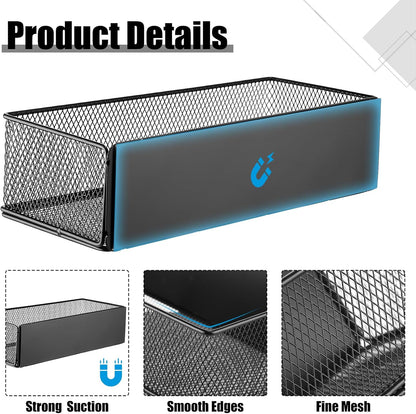 Tioncy 4 Pcs Magnetic Storage Bin Magnetic Locker Organizer for Pegboard Refrigerator Shelves Basket Container Wire Storage Holder for Kitchen Home Whiteboard(Black,10.6''l, 6.2''l)