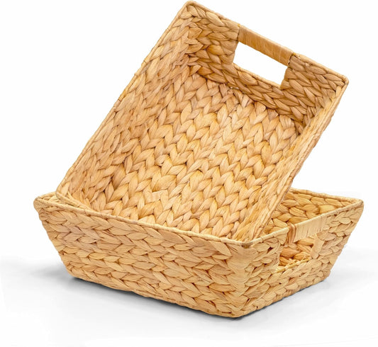 Set of 2 Snack Baskets, Wicker Snack Basket Organizer for Office, Small Wicker Baskets with Handles, (2 Medium Basket)