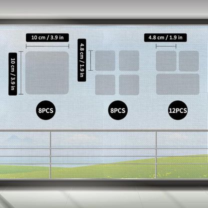 28 Sheets Window Screen Patches Repair Kit, Grey/Black 3 Sizes Window Screen Repair Kit for Mesh Screen Door, Strong Adhesive Fiberglass Quick Screen Repair Tape
