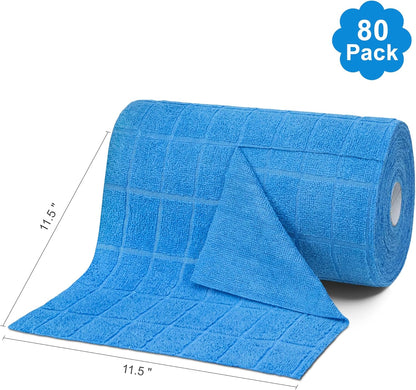 LIVOS Microfiber Cleaning Cloth Roll - 80 Pack, Reusable Paper Towels, Microfiber Towels for Cars, Super Absorbent Lint Free Cleaning Rags for House, Kitchen, Window-Check Blue, 11.5"x11.5"