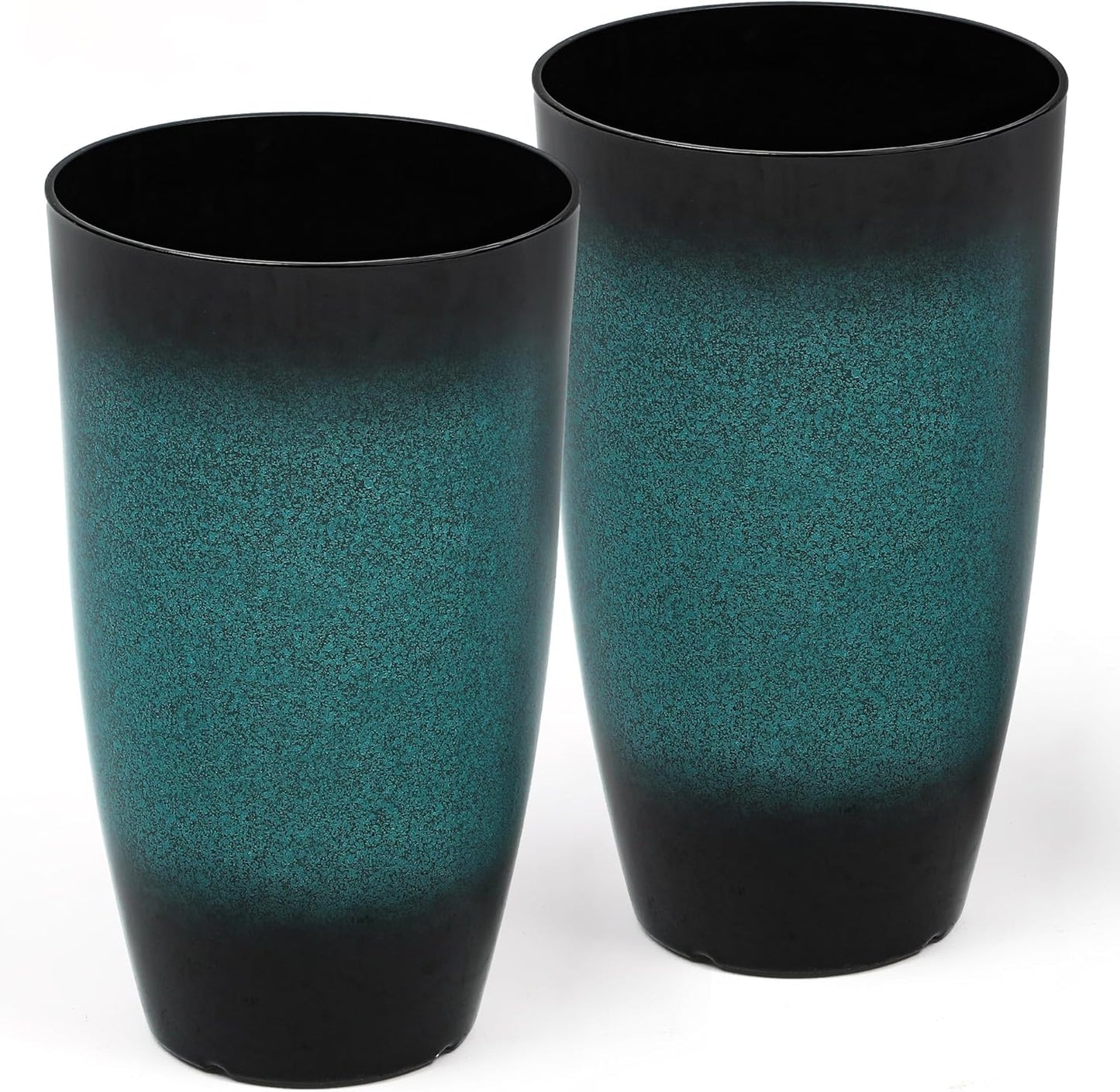 Tall Outdoor Planters, Set of 2 Large Flower Pots for Outdoor Plants, with Gradient Turquoise Finish, Weather-Resistant for Porch, Garden, Patio