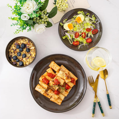 LERATIO Ceramic Dinnerware Sets for 4,Stoneware Coupe Plates and Bowls Sets,Highly Chip and Crack Resistant | Dishwasher & Microwave & Oven Safe Dishes set,Reactive Glaze Dinnerware- Service for 4