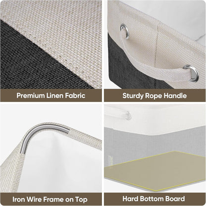 BALEINE 2 Pack Fabric Storage Bins for Shelves, Linen Storage Baskets for Organizing, Decorative Closet Bins for Clothes, Home (Black, 12"x8"x8")