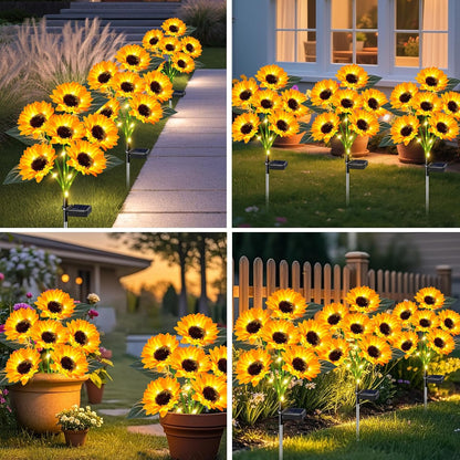 Sunflower Solar Lights Outdoor Decor, 4 Pack Solar Garden Decor 24 Waterproof Solar Sunflower Outdoor Lights for Garden Patio,Flower Bed, Pathway, Gift for Women, Mom, Grandma