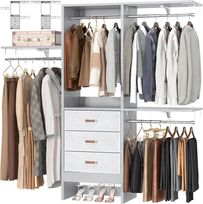 Armocity 5FT Small Closet System with 3 Fabric Drawers, 60 Inches Walk In Closet Organizer System With 3 Adjustable Shelves, Heavy Duty Clothes Rack Built-In Garment Rack, 59" L x 16" W x 71" H, Grey