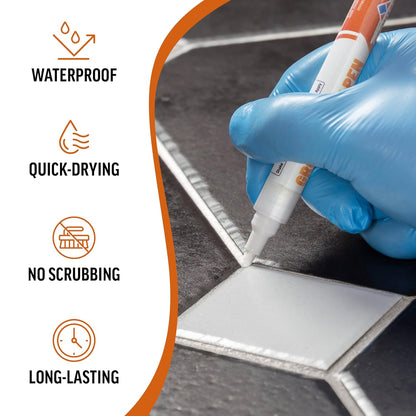 White Grout Paint Pen – Waterproof Tile Grout Colorant & Sealer Marker, Quick-Dry, 3 Adjustable Tips (2-3 mm), Ideal for Bathroom, Shower, Kitchen Tiles – Restores & Whitens Grout Lines