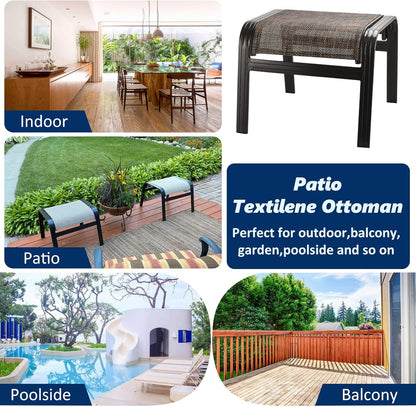 Outdoor Patio Foot Rest Ottoman Seat Textilene Portable Metal Footstool Portable Patio Chairs 2 Set Brown