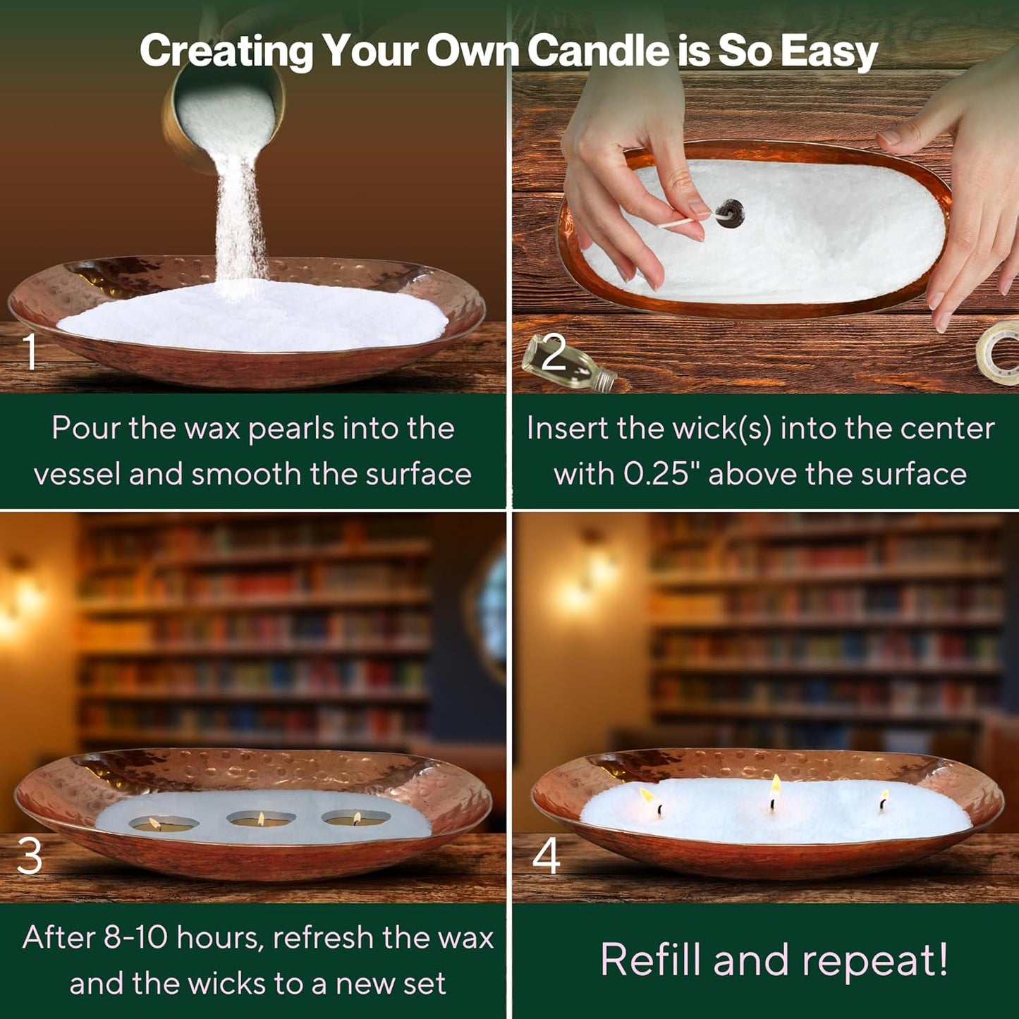 LILY LADUE Sand Candle Kit - 1Lb/16Oz Pearled Candles Sand and Wicks (24) with Copper Holder, Unscented Aroma Beads, Reusable Pearled Candle Wax for DIY Home Kit, Powder Beads Refill Available