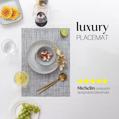 LEXMORE Placemats Set of 12 Vinyl/Plastic Woven Place Mats for Kitchen Table Indoor/Outdoor Washable Placemat Wipeable Dining Table Mats(A-Gray)