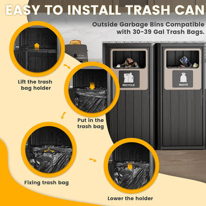 Outdoor Trash Can, Waterproof Resin Garbage Can Indoor and Outdoor Use, Durable & Weather-Resistant Commercial Garbage Can, Outside Trash Bin for Patio, Kitchen