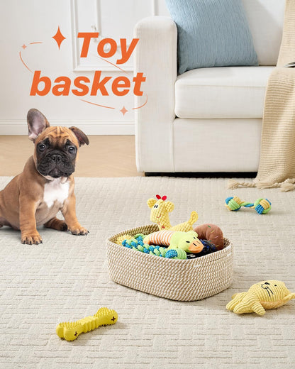 Small Woven Basket, 12 x 8 x 4.5 Inches, Storage Basket for Organizing, Cute Small Rope Shelf Closet Cube Storage Bins Baskets for Shelves, Dog Toy Gift Baskets Empty, 3 Pack Brown