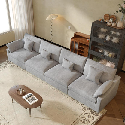 JACH Sectional Couches for Living Room, 4 Seater Cloud Sectional Couch with Deep Seat, Down Filled Modular Sofa, Covers Removeable & Washable, Sofas Furniture for Living Room, Light Grey