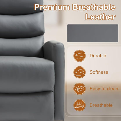 Manual Swivel Rocker Recliner Chair for Adults, Overstuffed Reclining Glider Chair for Nursing with Vibration Massage & Heat, Living Room Rocking Recliner 3-Stage backrest, Faux Leather Gray