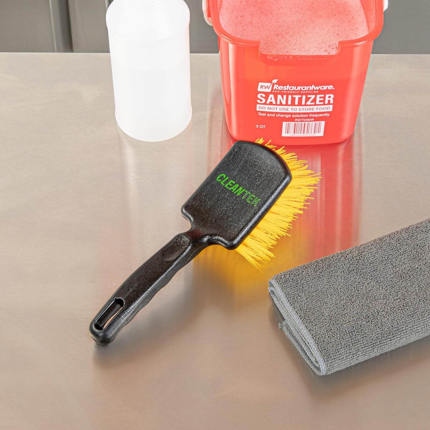 Restaurantware-Clean Tek Professional 10.24 Inch Utility Brush, 1 Heavy-Duty Scrub Brush - Plastic Bristles, Ergonomic Handle, Black Plastic Cleaning Scrub, Ideal for Indoor and Outdoor Cleaning