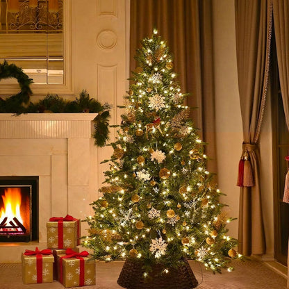 4FT Pre-Lit Artificial Christmas Tree with 628 PE&PVC Mixed Branch Tips, 200 Warm White Lights, Hinged Premium Spruce Fake Xmas Trees, Green, Foldable Base