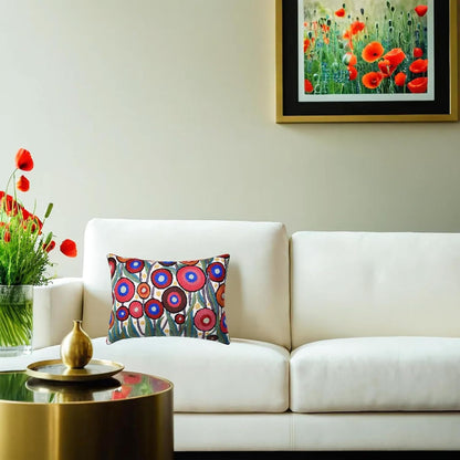 Cream Lumbar Poppy Floral Pillow Cover Red Poppies Flower Pillows White Farmhouse Chair Cushion Floral Cream Hand Embroidered Size 14x20