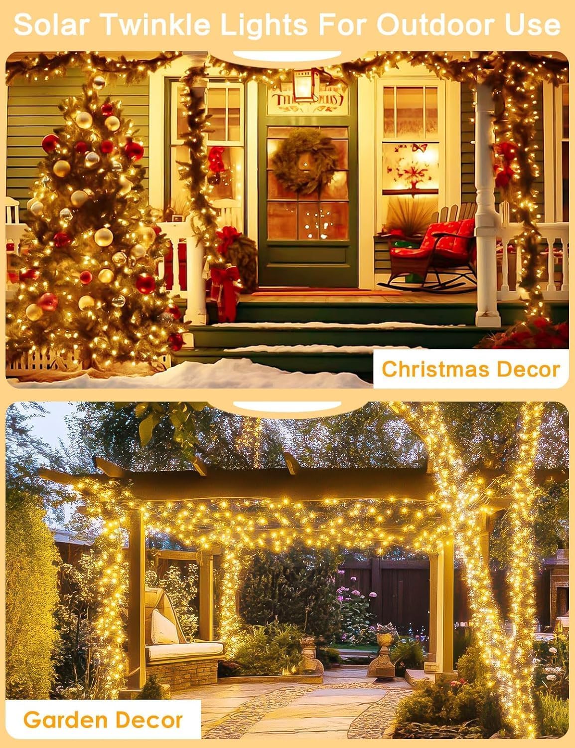 Solar String Lights Outdoor, 6 Pack Each 100 LED Solar Christmas Lights Outside Waterproof Copper Wire with 8 Modes Solar Fairy Twinkle Lights for Garden Yard Tree Wedding Christmas Decor (Warm White)