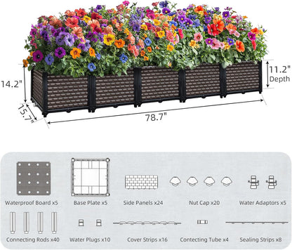 Large Planters for Outdoor Plants 14" Tall Planter Box, Raised Beds for Gardening Self Watering, Elevated Planter Box with Legs, Rectangular Garden Planters for Outdoor Plants Flowers, 78.7"L x 15.7"W