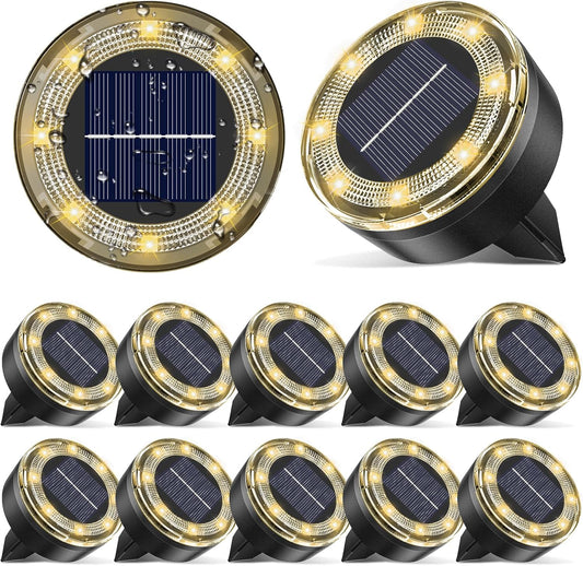 Mini Solar Ground Lights, 12 Pack Solar Lights Outdoor Waterproof, Upgraded LED Flat Landscape Lighting for Outside Pathway Garden Patio Yard Driveway,Warm White