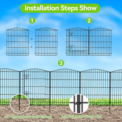 INJOPEXI Decorative Garden Fence 6 Panels 11.8ft (L)×30in (H) Garden Fence No Dig Animal Barrier Fencing with 5 Panels + 1 Gate Rustproof Metal Wire Temporary Dog Fence Border for Patio Outdoor Yard