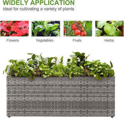 LEWIS&WAYNE Large Rectangular Block Planter Box Handmade Wicker Tall Planters for Outdoor Plants with Removable Liners Modern Planter for Indoor Outdoor Patio Deck - Gray, 36''x12''x16''