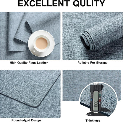 Chrysameld Vinyl Placemats Set of 4 - Faux Leather 100% Waterproof Oil-Proof Wipeable PU Place Mats, Heat Resistant Anti Slip Reversible Table Mats for Indoor & Outdoor Use,(17×12Inch, Sky Blue)