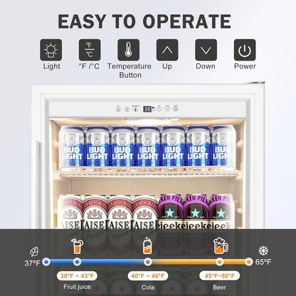 Beverage Refrigerator 24 Inch Drink Fridge, Beer Fridge, 150 Cans Beverage Cooler, Under Counter Refrigerator, Drink Cooler Undercounter Outdoor Refrigerators, Single Glass Door Bar Fridge