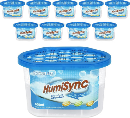 Moisture Absorbers 10 Pack, 16.9oz., Portable Humidity Absorber Boxes for Bathroom, Closet, Kitchen, Dehumidifiers, Attract and Trap Excess Moisture, Convenient and Effective, Blue