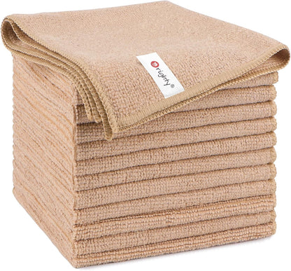 Orighty Microfiber Cleaning Cloth, 12 Pack Microfiber Towels for Cars, Highly Absorbent Car Cleaning Supplies, Lint Free Cloths Clean Rags for Car Care, House, Kitchen, 12x12 inch, Brown