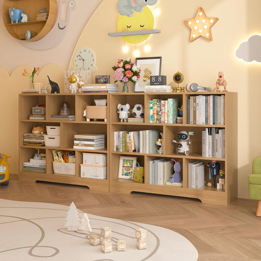 Book Shelf Set of 2, 8 Cubes Storage Organizer, Freestanding Wooden Bookshelf Cube Shelf for Bedroom, Living Room, Home Office, 3-Tier Open Bookshelf Wooden Bookcase