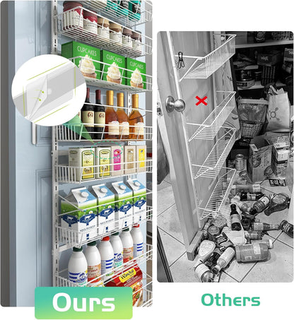 White 10-Tier Over The Door Pantry Organizer, Pantry Organization and Storage, Metal Hanging Adjustable Basket, Wall Spice Rack Seasoning Shelves, Home & Kitchen Essentials