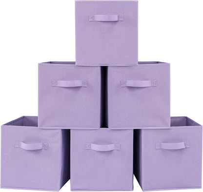 Stero 13x13x13 Inch Fabric Storage Bins 6 Pack Fun Colored Durable Storage Cubes with Handles Foldable Cube Baskets for Home, Kids Room, Closet and Toys Organization Purple