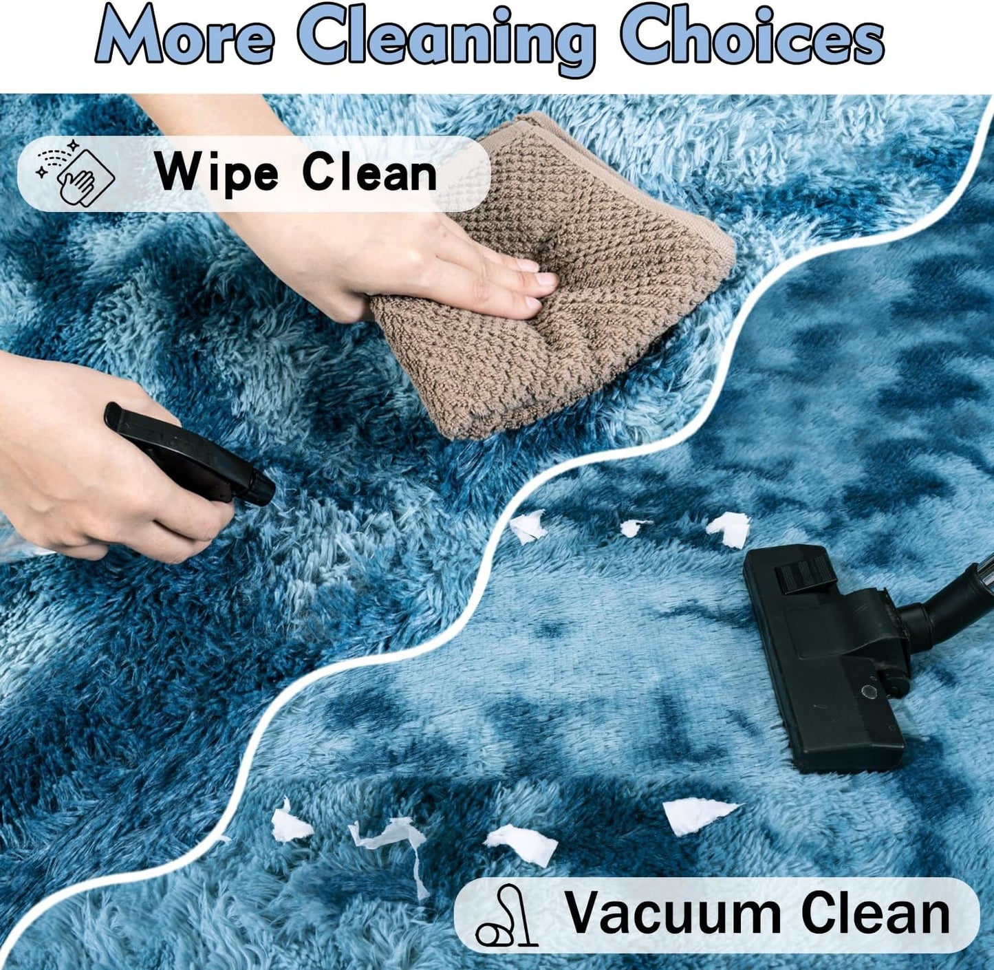 Rezutan Fluffy Rug for Living Room Bedroom, Soft Large Comfy Modern Shaggy Fuzzy Plush Indoor Nursery Home Decor Bedside Rug with Non-Slip Bottom, Tie Dye Peacock Blue Rugs, 8X10 Feet