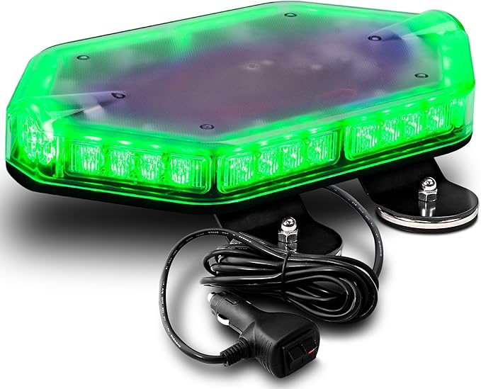 LAMPHUS NanoFlare NFMB40 12" 12V 40W Green LED Strobe Mini Light Bar [SAE Class 1] [Magnet/Permanent Mount] Rooftop Rotating Safety Flashing Emergency Police Lightbar for Truck Vehicles