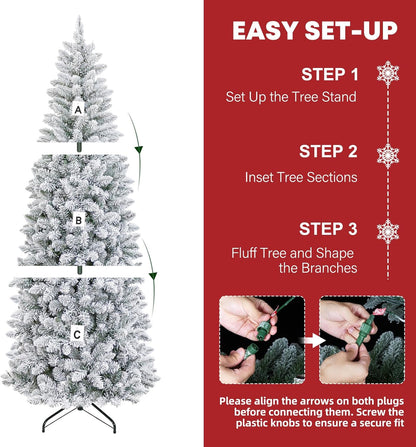 Hykolity 7.5 ft Pencil Prelit Christmas Tree, Artificial Slim Christmas Tree with 300 Multicolor LED Lights, 792 PVC Branch Tips, Metal Stand and Hinged Branches, 10 Modes