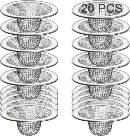 20Pcs Bathroom Sink Drain Strainer Screen Mesh, 2.75'' Stainless Steel Slop Basket Filter Trap Sink Drain Mesh Basket Hair Catcher Filter Cover for Lavatory RV Shower Floor Utility Drain