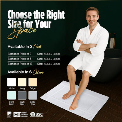 Pearl Linens Pack of 6 100% Cotton Bath Mat 20X30 inches, Soft & Absorbent Quick Dry Bathroom Mat Set, Not Bathroom Rugs, After Shower Mat, Bath Tub Mat, 687 GSM, Machine Washable, White