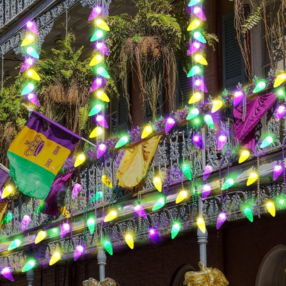 Solar Halloween Lights Christmas Lights C6 Strawberry String Lights Mardi Gras String Lights, 100 LED 8 Modes Waterproof Outdoor Use for Mardi Gras Christmas Tree Camping Balcony Halloween Party Decor