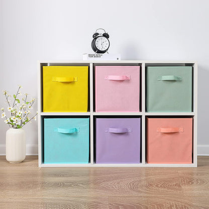 Stero 13x13x13 Inch Fabric Storage Bins 6 Pack Fun Colored Durable Storage Cubes with Handles Foldable Cube Baskets for Home, Kids Room, Closet and Toys Organization Multi Colors