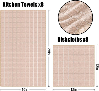 Homaxy Microfiber Kitchen Towels and Dishcloths Set, 12 Pack Soft and Absorbent Dish Hand Towels Bulk, 28 x 16 Inch & 12 x 12 Inch Quick Drying Rags for Washing Dishes, Beige