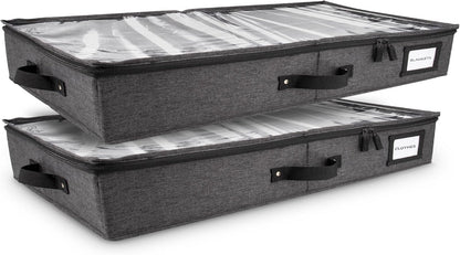 HOMELUX THEORY 2pc Low Profile Under Bed Storage Containers, Thin Under Couch Storage Organizer with Bins & Lids, Underbed Storage Box Ideal for Seasonal Clothes, Blankets, Fabric & Shoes (Dark Gray)