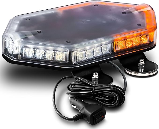 LAMPHUS NanoFlare NFMB40 12" 40W Amber White LED Strobe Mini Light Bar [Magnet/Permanent Mount] Yellow Rooftop Rotating Safety Flashing Emergency Police Light Bar for Tow Work Truck Vehicles